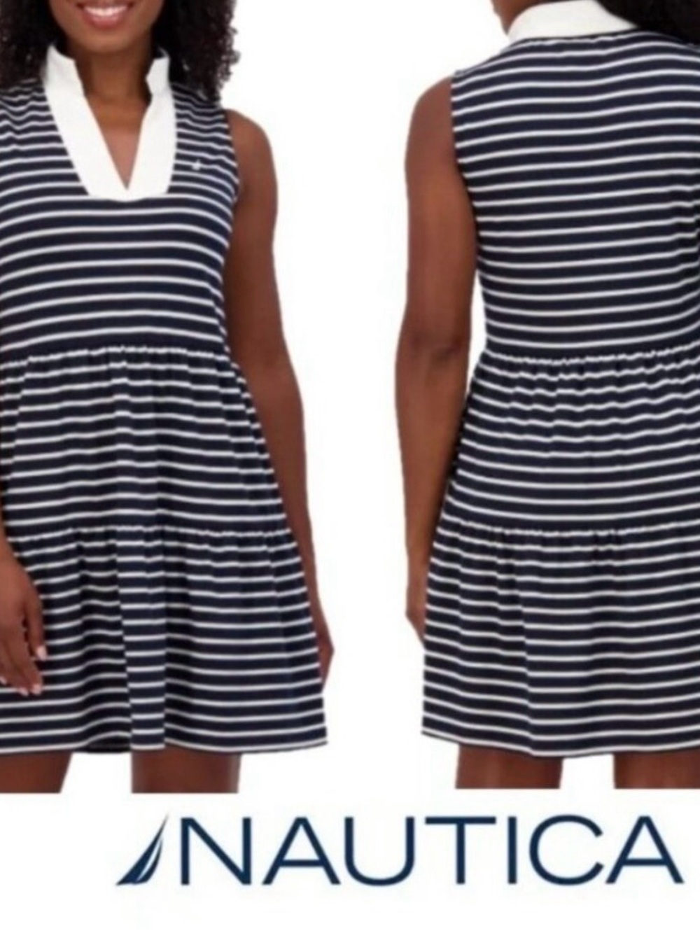 Nautica Navy and White Striped Sleeveless Polo Sundress